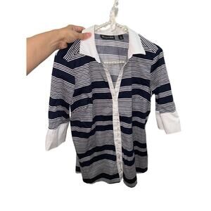 New York & Company Size Medium Blue and White Striped Button Down Shirt Office